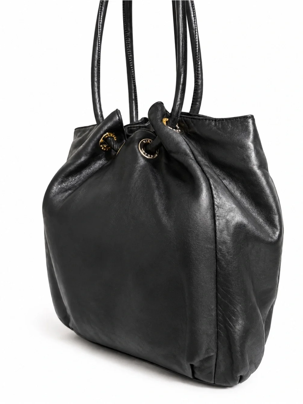 Michael Kors Black Leather Shoulder Tote Bag Gold MK Charming